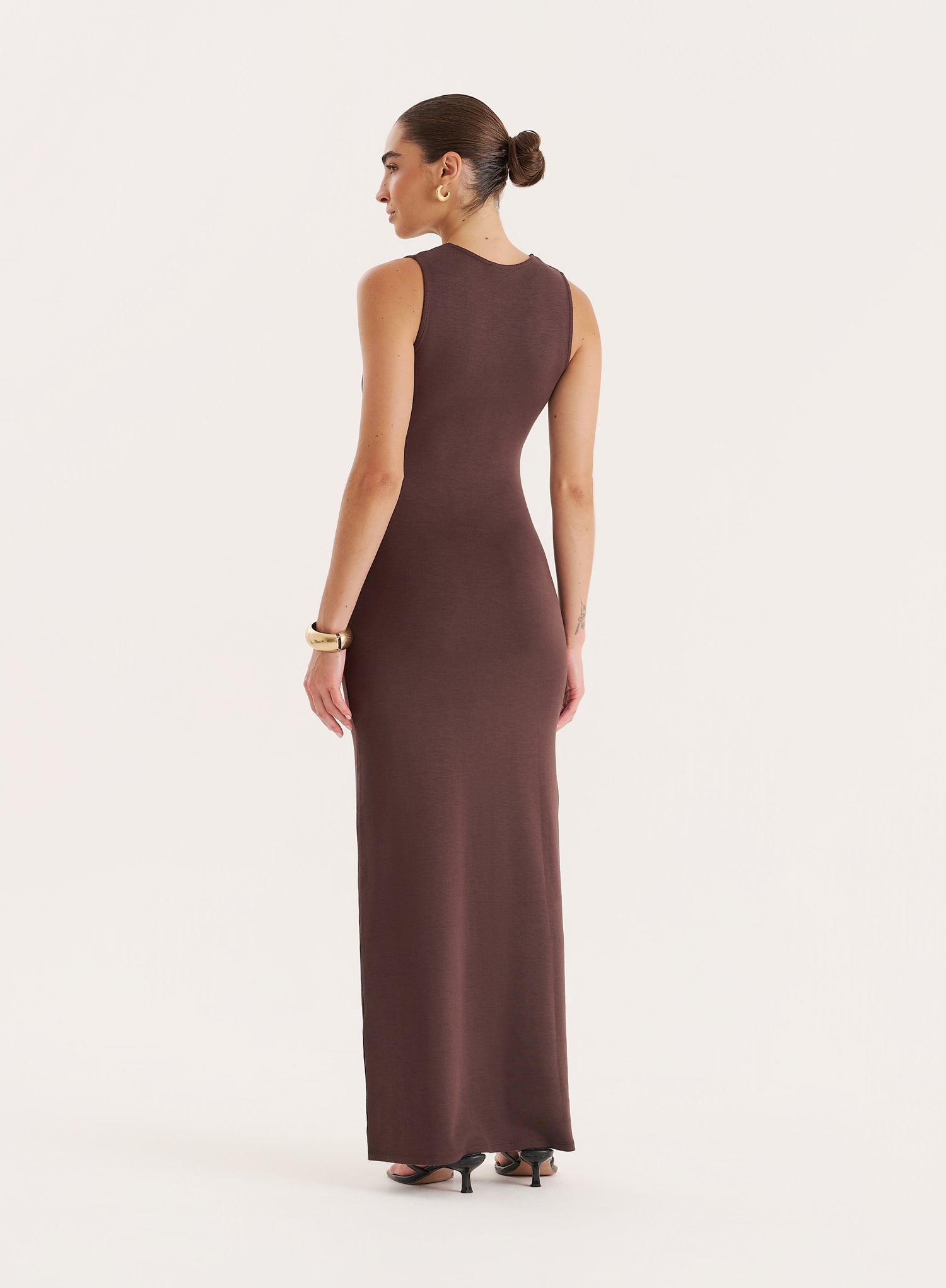 Chocolate Gold Hardware Belt Detail Maxi Dress- Arden